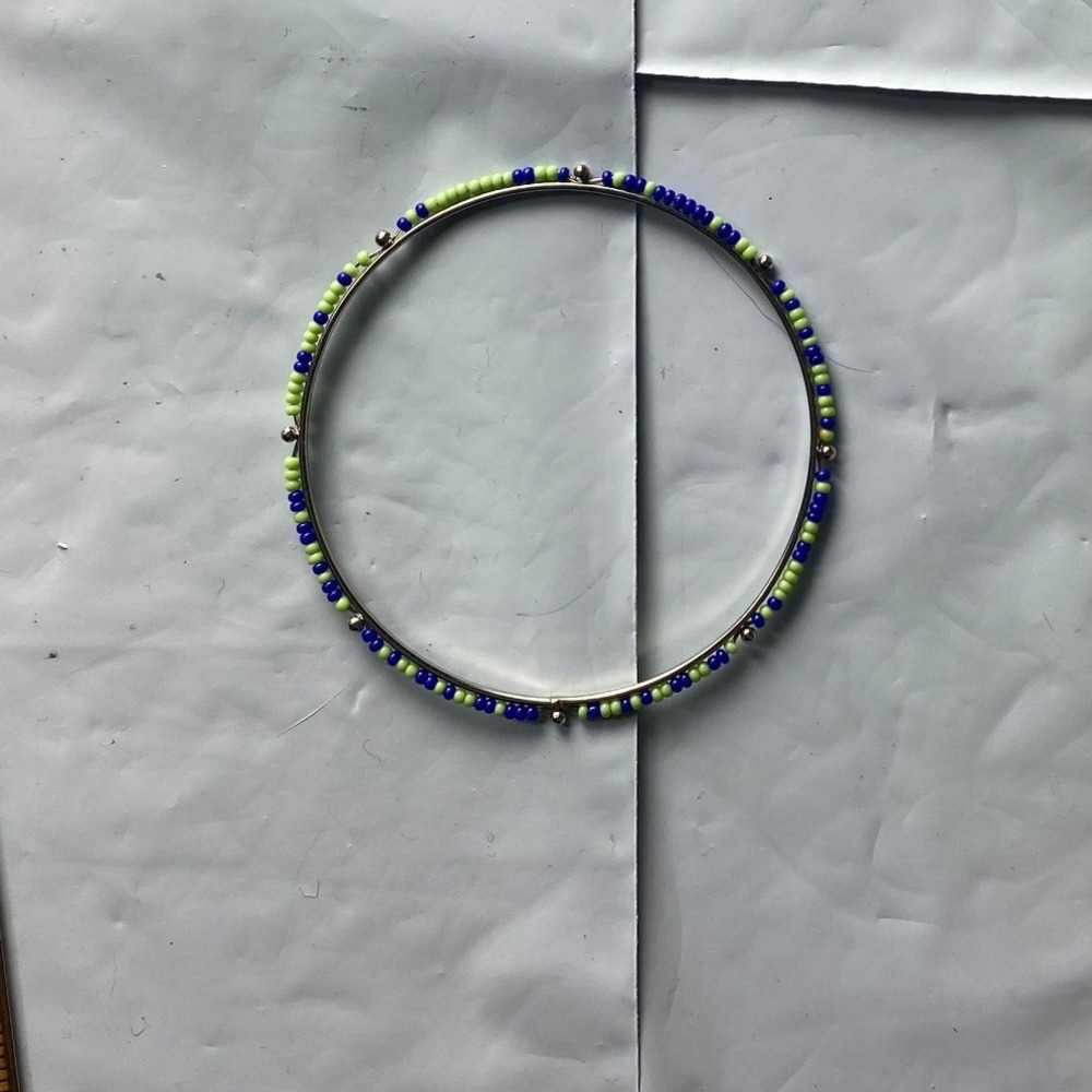 Beaded Bangle Bracelet Blue Green Silver Tone Stackable Boho Women